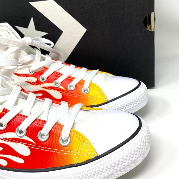 Converse Men's Size CTAS White Yellow Orange Red Flame Canvas Hi Sneaker 166257F - Picture 7 of 10